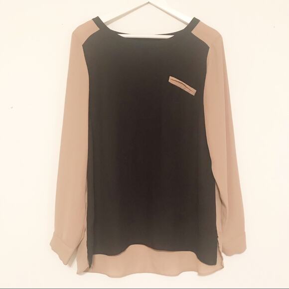 AB Studio Tops - AB Studio black/tan long sleeve blouse SZ L